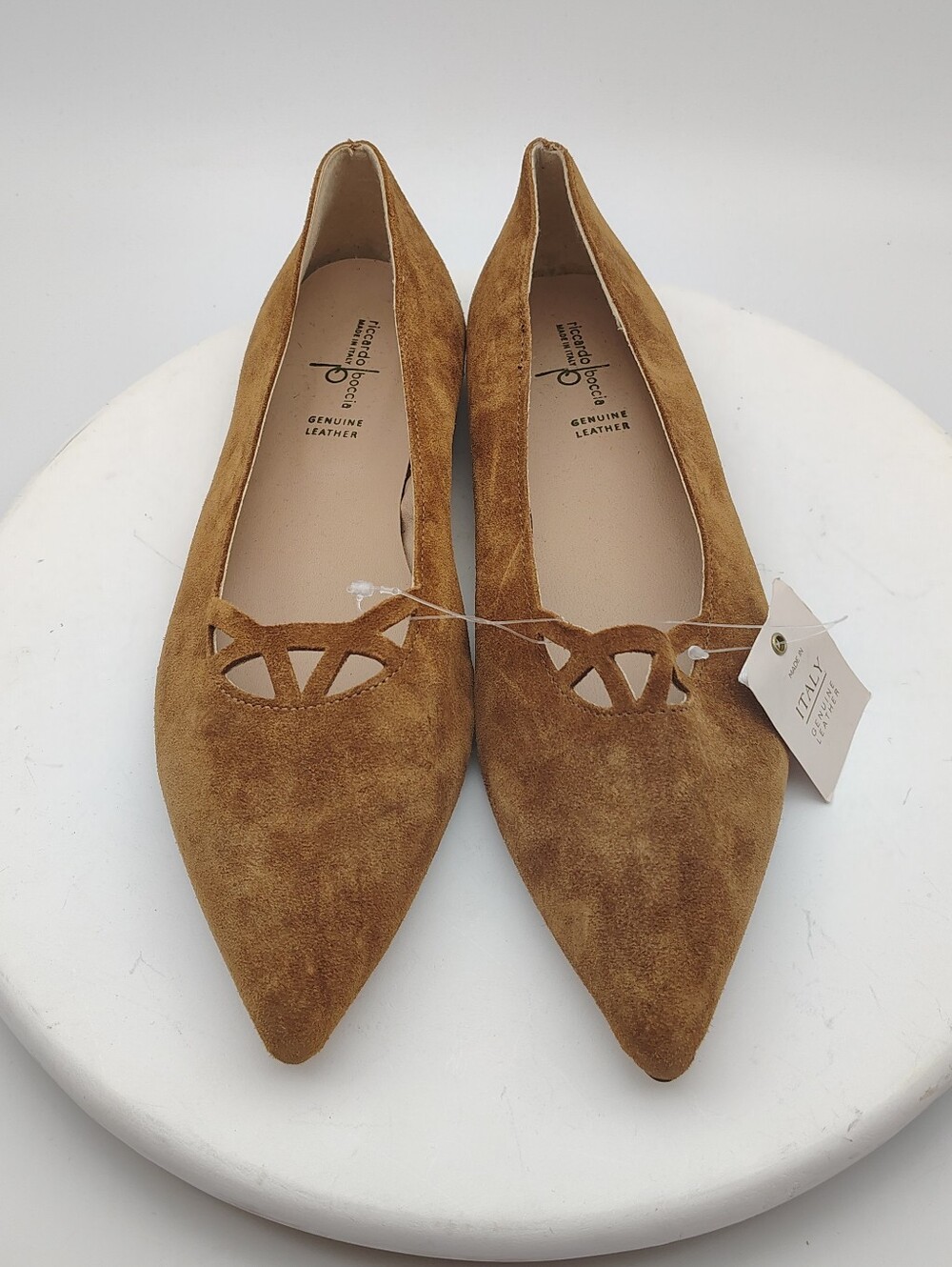 New Riccardo Boccia Suede Pointed Toe Flats in Cognac Size EU 41